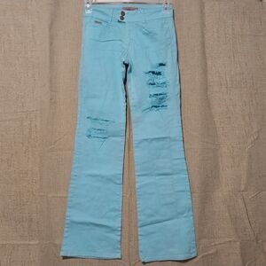 Watch LA jeans Womens 7/8 aquamarine distressed bootcut low rise 31" long Y2K